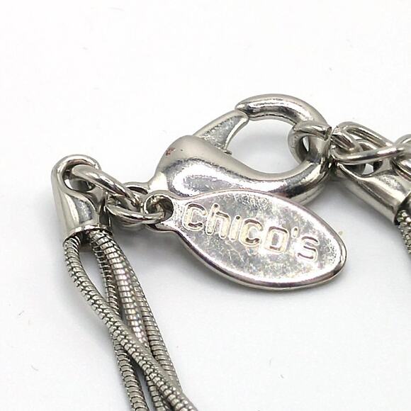 Chico’s Silver Tone Pave Rhinestone Pendant Necklace Multi Snake Chain - Picture 5 of 9